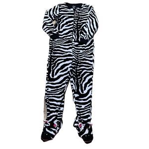 Nick‎ & Nora Unisex Zebra Adult 1-Piece Footed Sleepwear Size Small black white
